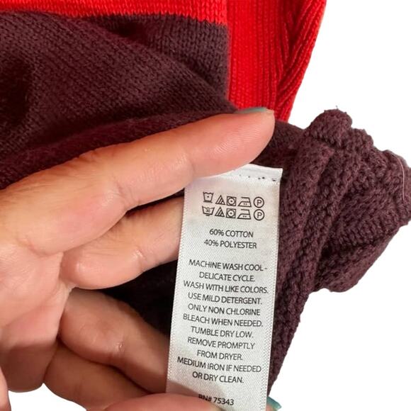 Tahari Red & Maroon Colorblock Long Sleeve Mock Neck Knit Sweater Women Sz S - Picture 7 of 8